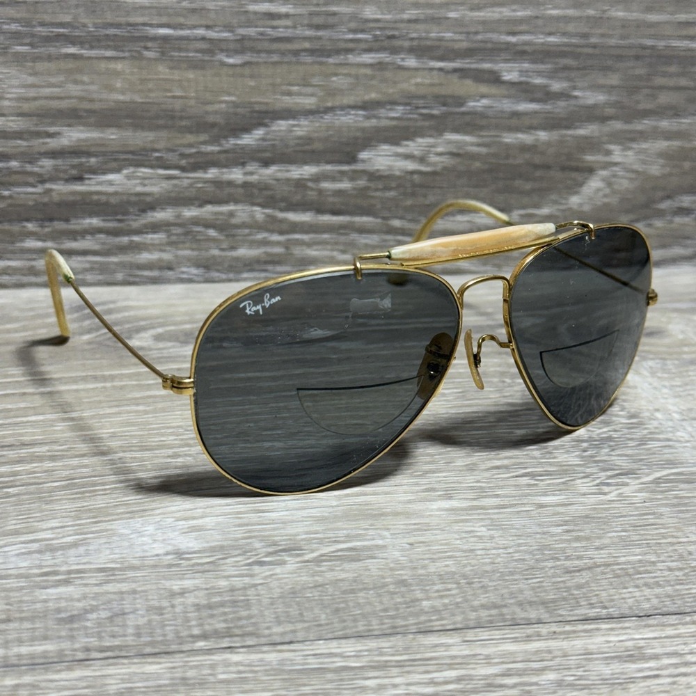 Vtg‎ 1970's Ray-Ban Aviator Sunglasses Gold Bad Bunny Bifocal Outdoorsman RB3030